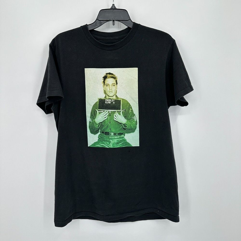 Elvis Presley Tshirt Mens M Black Tee Mugshot The King‎ Music Legend Rock n Roll